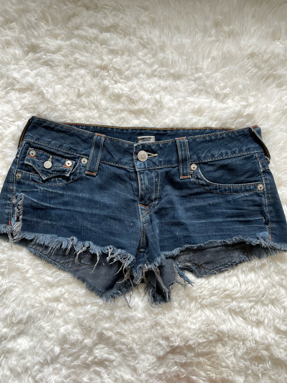 True Religion Dark Blue Denim Frayed Hem Women’s Shorts